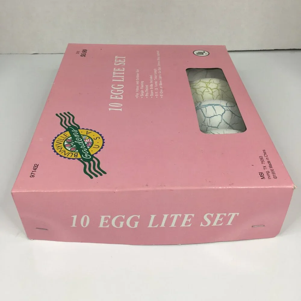 New Bunnyville Gardens USA 10 Egg Lights String Easter Spring Decor Vintage NOS